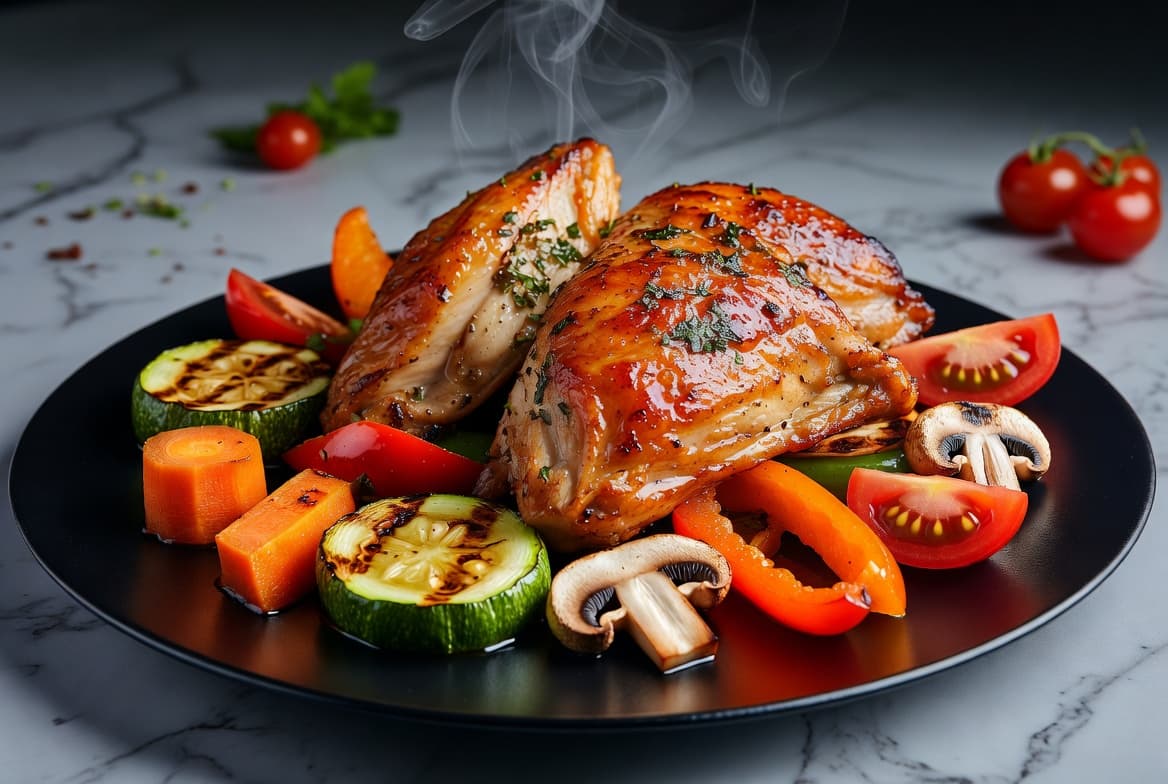 A fresh, high-protein meal of grilled chicken and vegetables