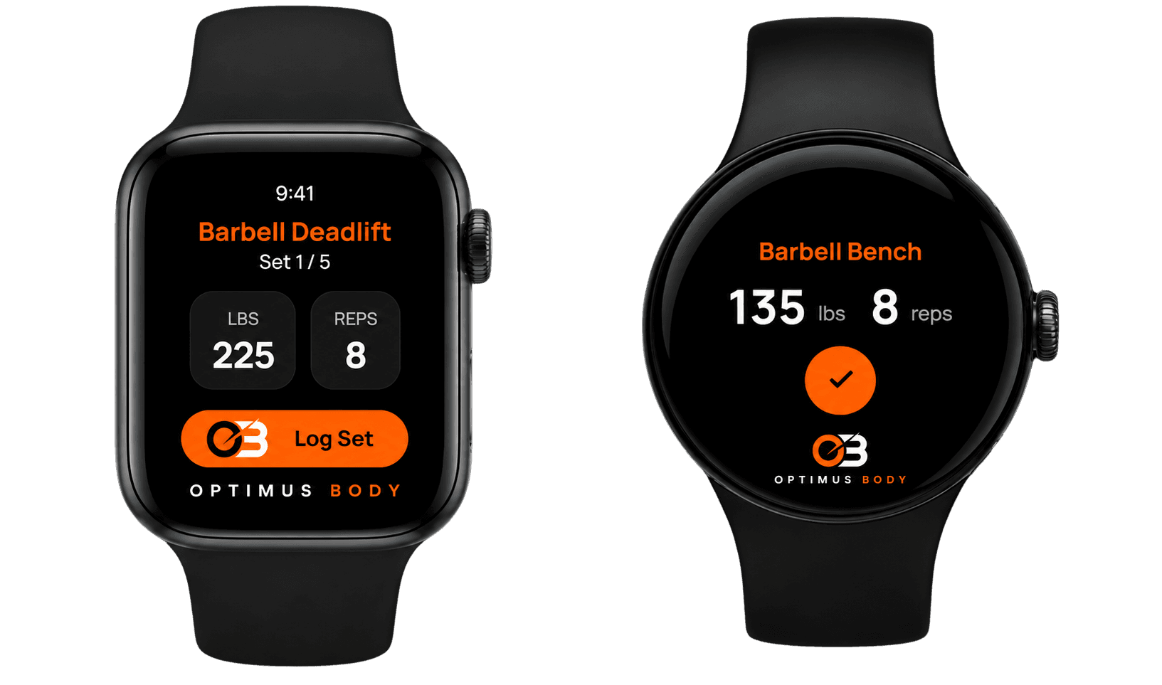 OptimusBody on Apple Watch and Wear OS: log a set from your wrist